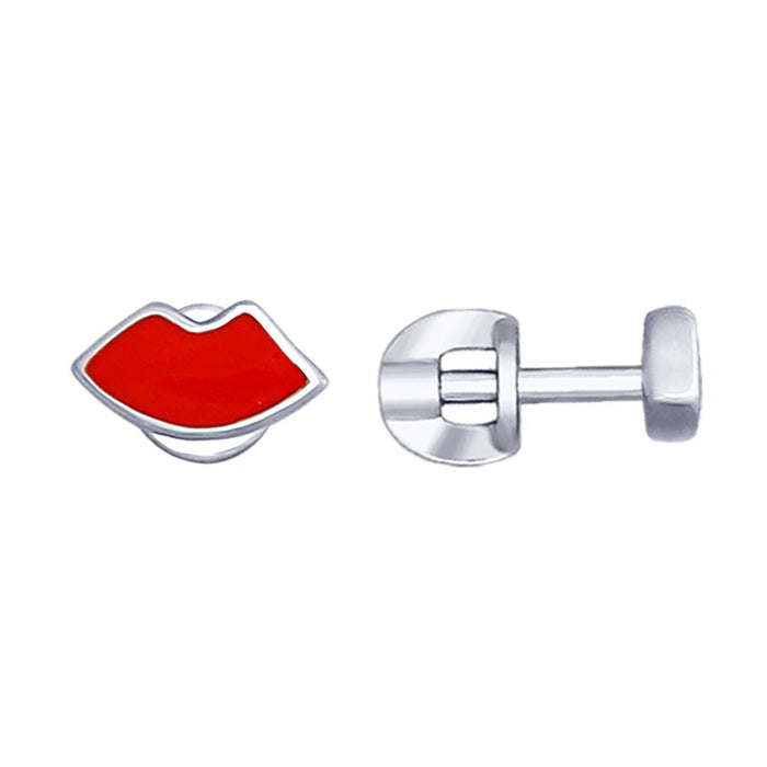 SOKOLOV x TerekhovGirl - Silver Lips Stud Earrings With Enamel, Red