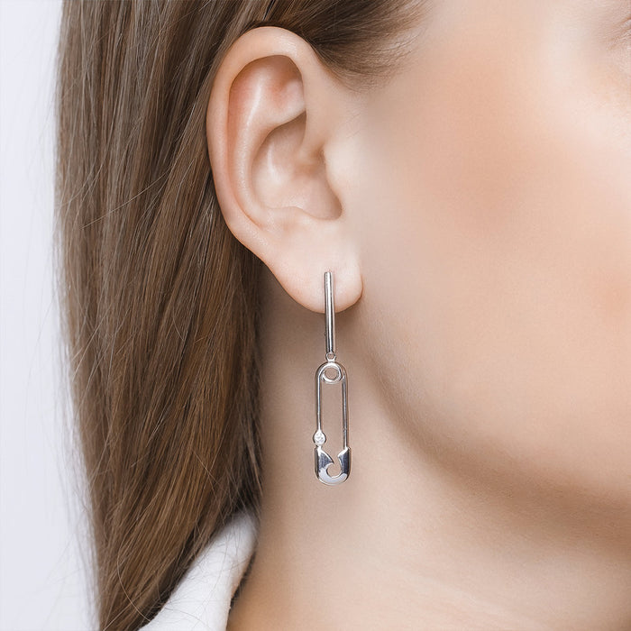 SOKOLOV - Drop Safety Pin Silver Earrings With CZ