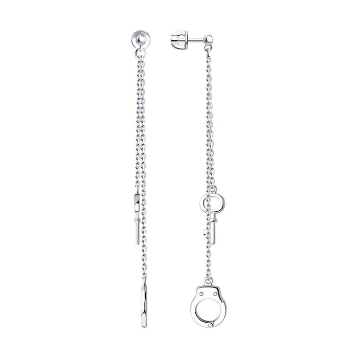 SOKOLOV - Chain HandCuffs With Keys Silver Stud Earrings