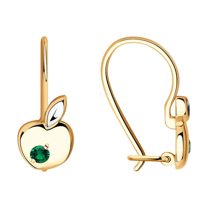 SOKOLOV - Kids Apple Golden Earrings French Clasp With Green Cubic Zirconia