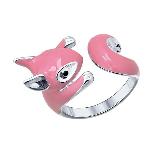SOKOLOV - Squirrel Hug Ring - Sterling Silver 925 With Enamel And Black Phianite, Pink