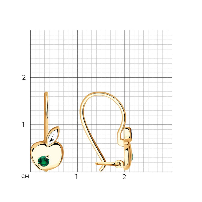 SOKOLOV - Kids Apple Golden Earrings French Clasp With Green Cubic Zirconia