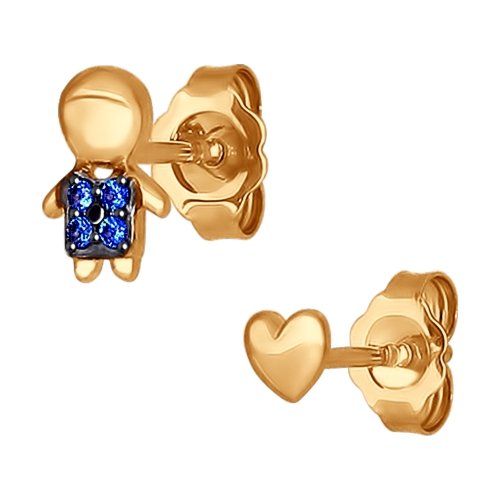 SOKOLOV - Boy And Heart Stud Earrings - 585 Gold With Phianites, Blue