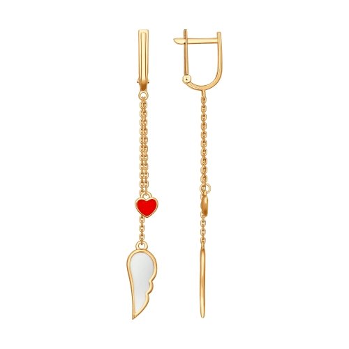SOKOLOV - Hearts And Wings Drop Earrings - Gold 585 With Enamel, White And Red