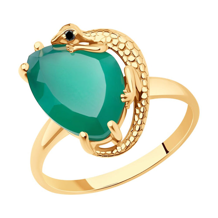 SOKOLOV Dolce Vita - Salamander Red Gold Ring With Green Agate and Black Cubic Zirconia