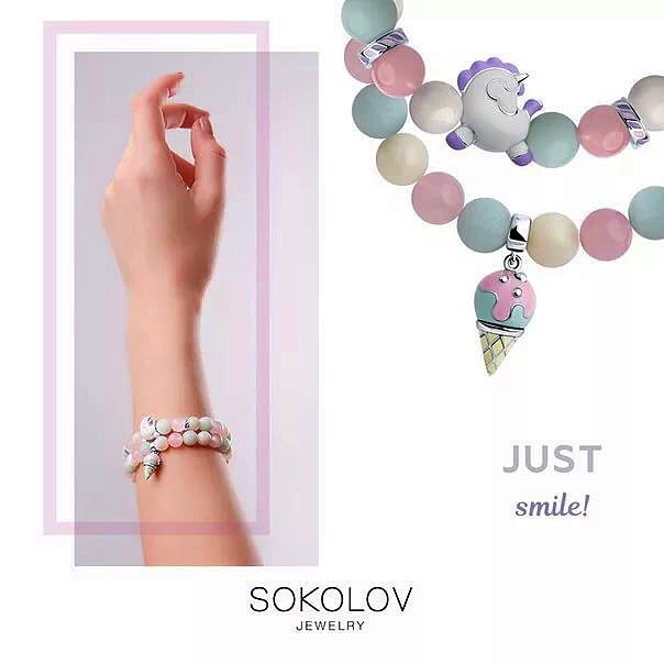 SOKOLOV JUST - Enameled Silver Ice Cream Bracelet With Quartz And Amazonite Stones