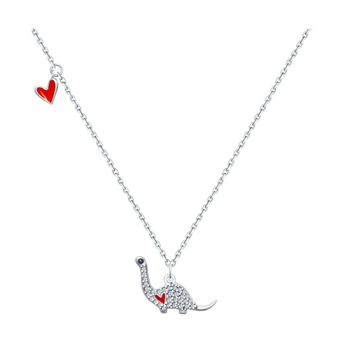 SOKOLOV - Silver Dinosaur And Heart Charms Necklace, Enamel And Phianites