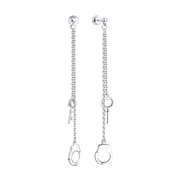 SOKOLOV - Chain HandCuffs With Keys Silver Stud Earrings