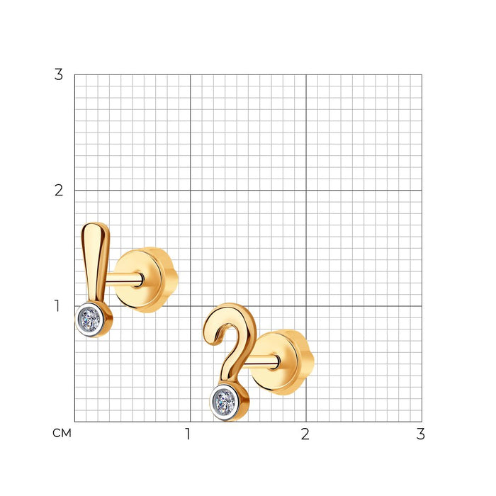 SOKOLOV - Red Gold Stud Earrings Question Mark And Exclamation Point