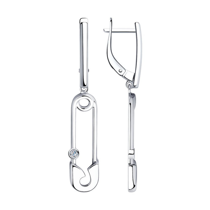 SOKOLOV - Drop Safety Pin Silver Earrings With CZ