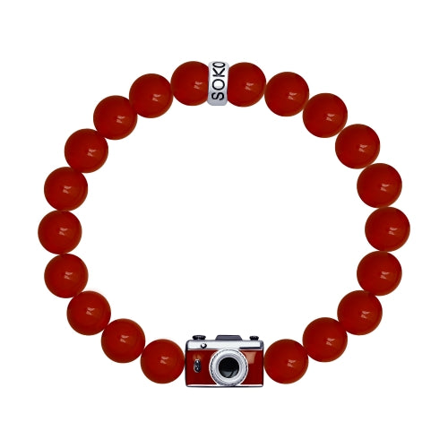 SOKOLOV JUST - Retro Film Photo Camera Agate Bracelet, 925 Silver With Enamel, Red
