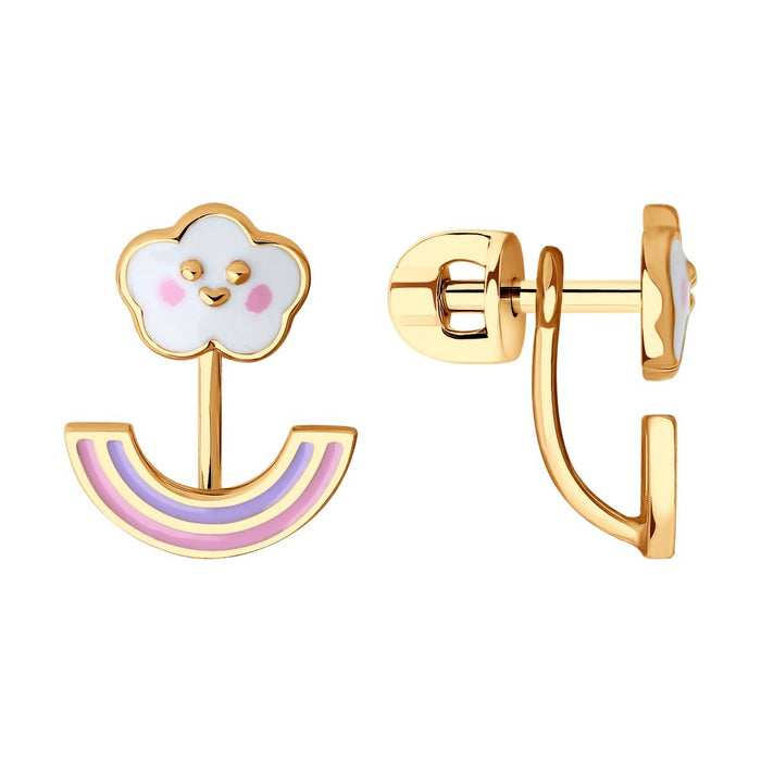 SOKOLOV - Kids Gold Cloud With Rainbow Stud  Earrings With Enamel, Pastel Pink And Purple