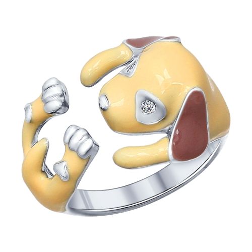 SOKOLOV - Puppy Hug Ring - Sterling Silver 925 With Enamel And Fianite, Beige