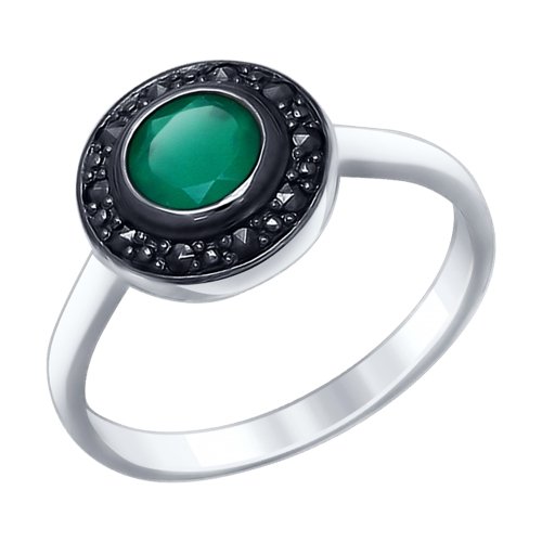 SOKOLOV - Round Ring - Sterling Silver With Agates And Marcasites, Green