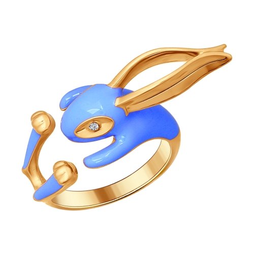 SOKOLOV - Rabbit Hug Ring - Gold Plated Sterling Silver 925 With Enamel And CZ, Blue