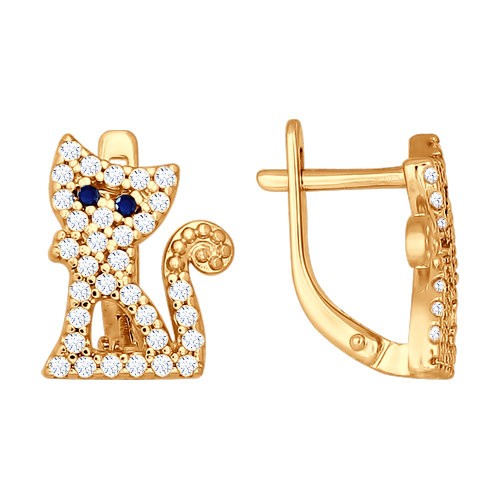 SOKOLOV - Happy Cats Earrings - Gold Plated Silver 925 With CZ