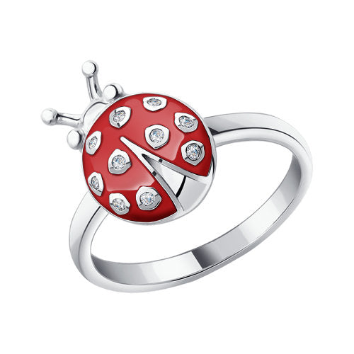 SOKOLOV - Ladybug Girl Ring, Sterling Silver With Red Enamel And CZ