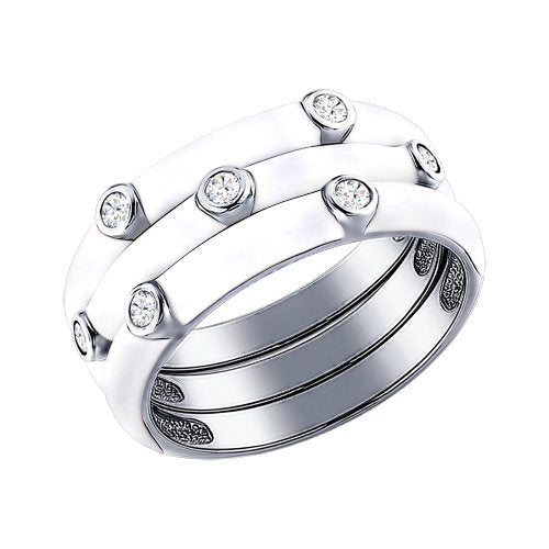 SOKOLOV - 3-In-1 Stackable Ring Set - Sterling Silver 925 With CZ And Enamel, White
