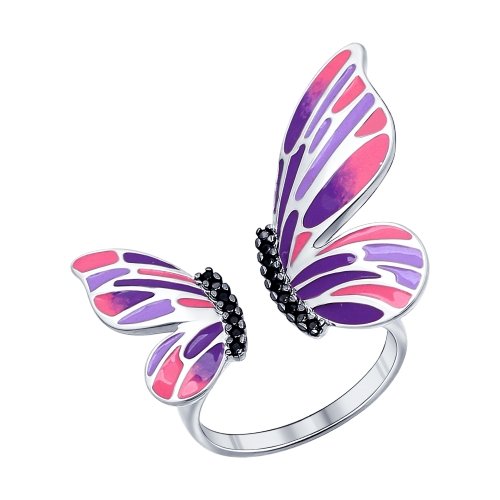 SOKOLOV - Colorful Butterfly Wings Open Ring - Sterling Silver 925 With Enamel, Purple And Pink