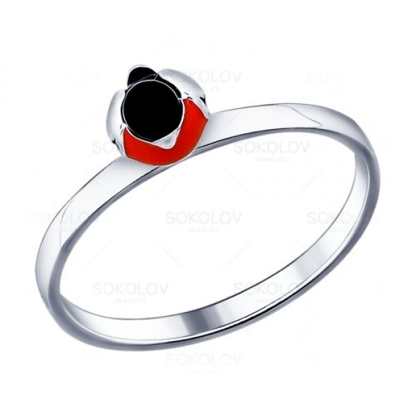 SOKOLOV - Bullfinch Bird Ring - Silver 925 With Enamel, Red