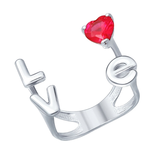 SOKOLOV - Love Open Ring - Silver With Red Heart CZ
