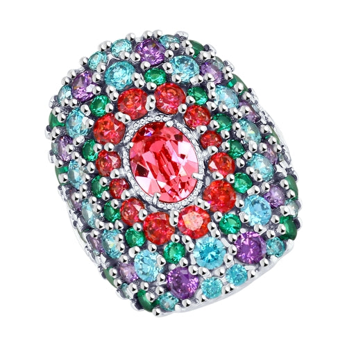 SOKOLOV - Silver Russe Ring With Pink Swarovski Crystal And Phianites