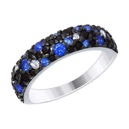 SOKOLOV - 925 Silver Ring With Black White And Blue Phianites