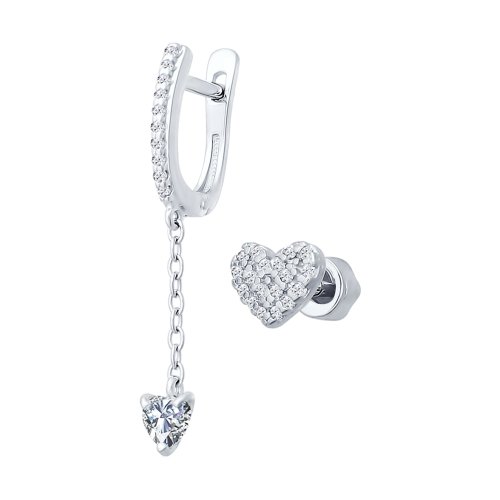 SOKOLOV - Unpaired Heart Earing - Silver 925 With Clear Heart CZ