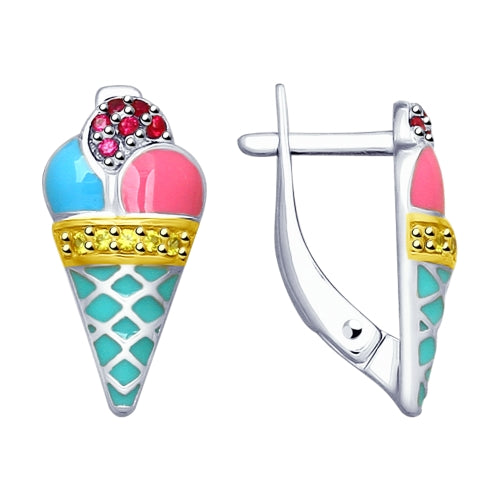 SOKOLOV - Ice Cream Sterling Silver Kids Earrings With Enamel And CZ