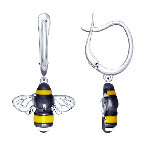 SOKOLOV - Bee Mine Earrings, Sterling Silver With Enamel - Yellow And Black