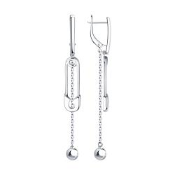 SOKOLOV - Drop Safety Pin Silver Earrings With Cubic Zirconia