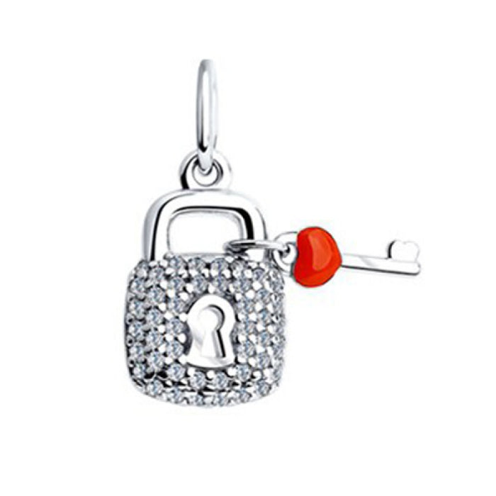 SOKOLOV - Key And Lock Pendant - Silver 925 With Enamel And CZ, Red