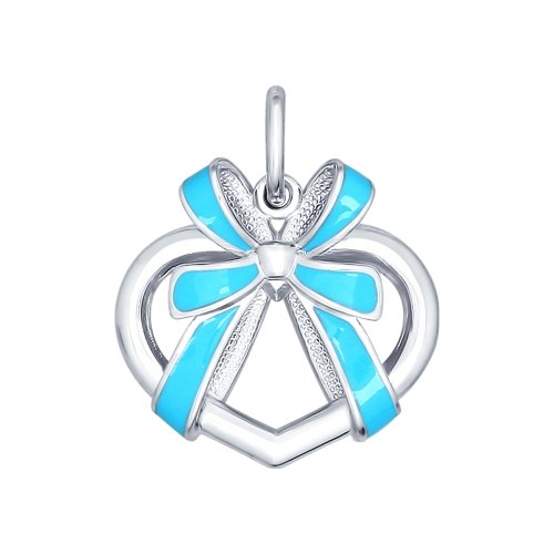 SOKOLOV - Heart And Ribbon Pendant - Sterling Silver 925 With Enamel, Blue