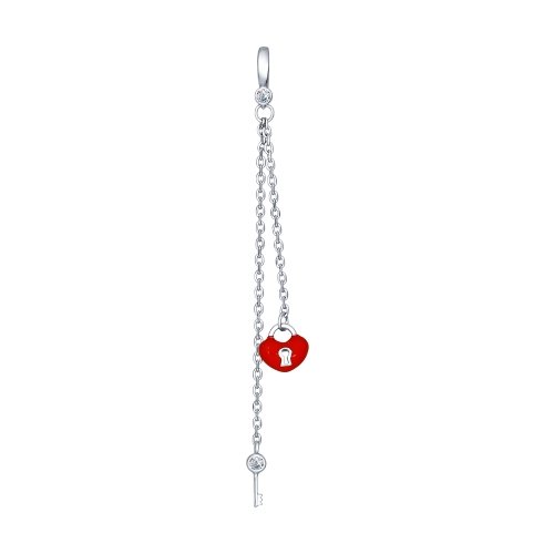 SOKOLOV - Heart And Key Pendant - Sterling Silver 925 With Enamel, Red