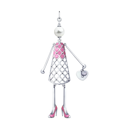 SOKOLOV - Silver With Swarovski Pearl Fashionista Charm, Pink Enamel