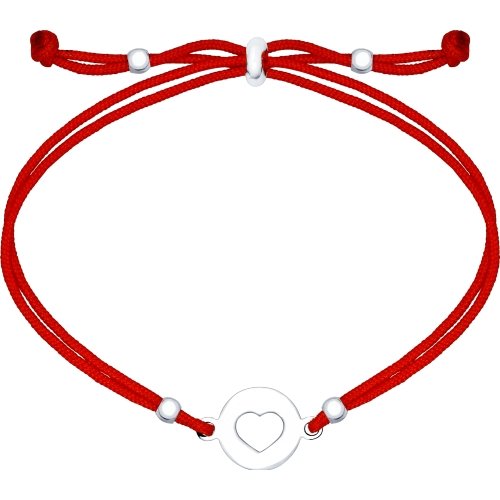 SOKOLOV - Heart Charm On A String Bracelet - Silver 925, Silk, Red