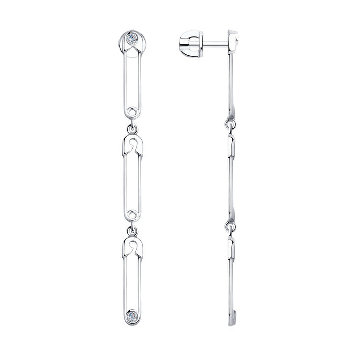 SOKOLOV - Drop Three Safety Pins Silver Stud Earrings With CZ