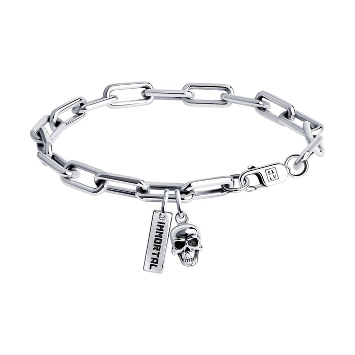 SKLV by SOKOLOV - Men Silver Chain Bracelet With Silver Skull And Immortal Charms