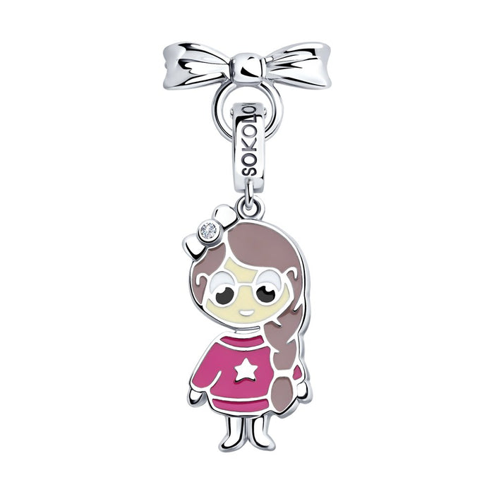 SOKOLOV JUST | MISS - Girls Cat's Eye Necklace With Silver Doll Charm