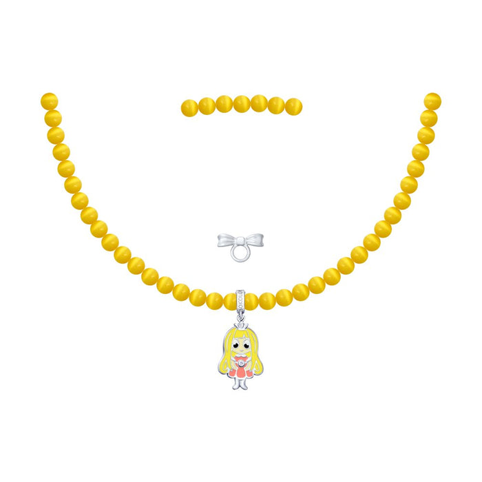 SOKOLOV JUST | MISS - Girls Cat's Eye Necklace With Silver Princess Charm