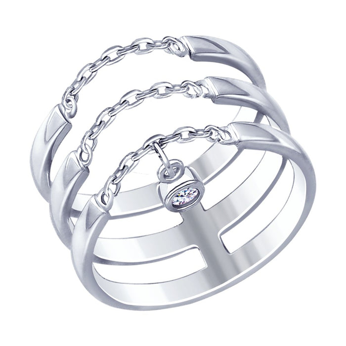 SOKOLOV - Silver Triple Thread Ring, With CZ