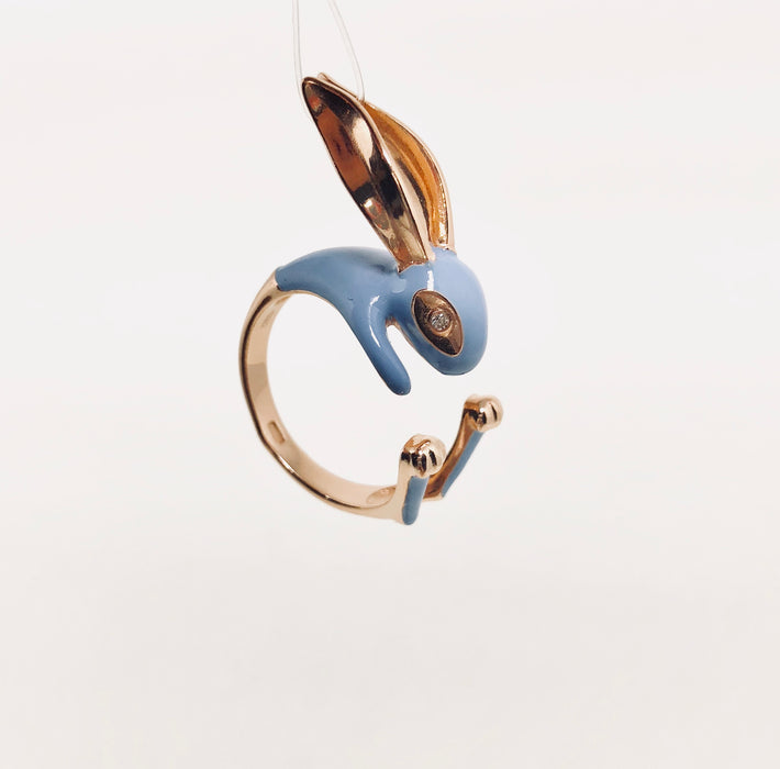 SOKOLOV - Rabbit Hug Ring - Gold Plated Sterling Silver 925 With Enamel And CZ, Blue