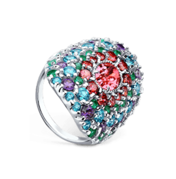 SOKOLOV - Silver Russe Ring With Pink Swarovski Crystal And Phianites