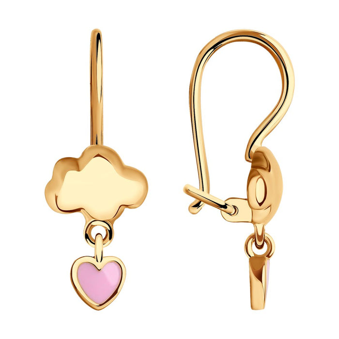 SOKOLOV - Kids Gold Cloud With Drop Heart Earrings With Pink Enamel