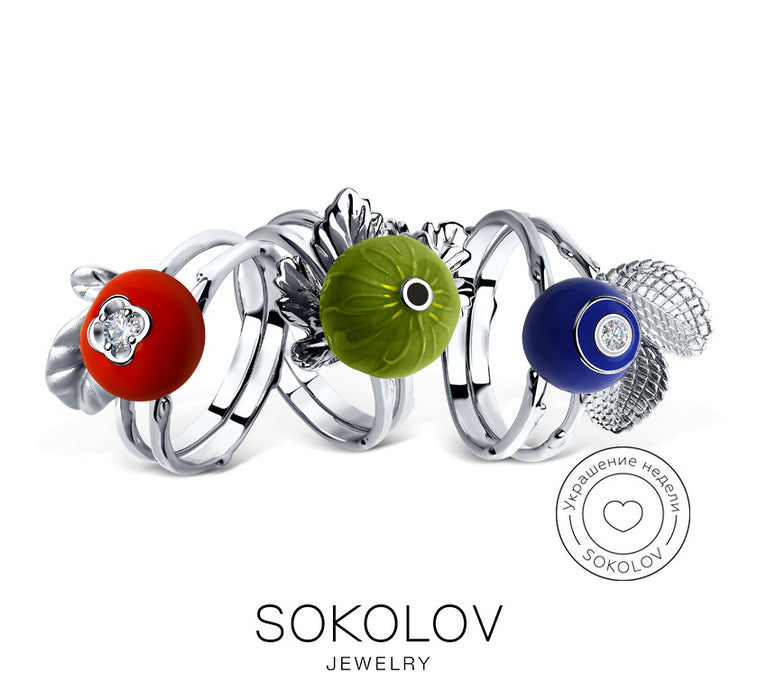 SOKOLOV - 2-In-1 Stackable Blueberry Ring - 925 Silver With Enamel And CZ, Blue