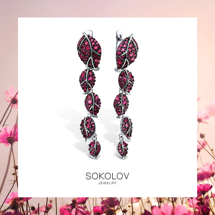 SOKOLOV - Leaves Long Drop Statement Earrings, Red