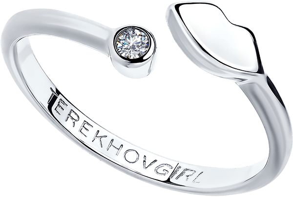 SOKOLOV x TerekhovGirl - Lips Simple Silver 925 Open Ring With Phianite