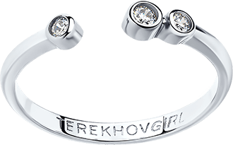 SOKOLOV x TerekhovGirl - Three Phianites Simple Silver 925 Open Ring