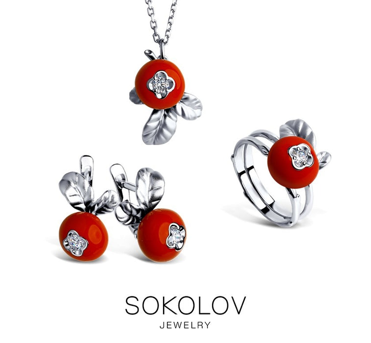 SOKOLOV - Lingonberry Necklace - Silver 925 With Enamel And Fianite, Red