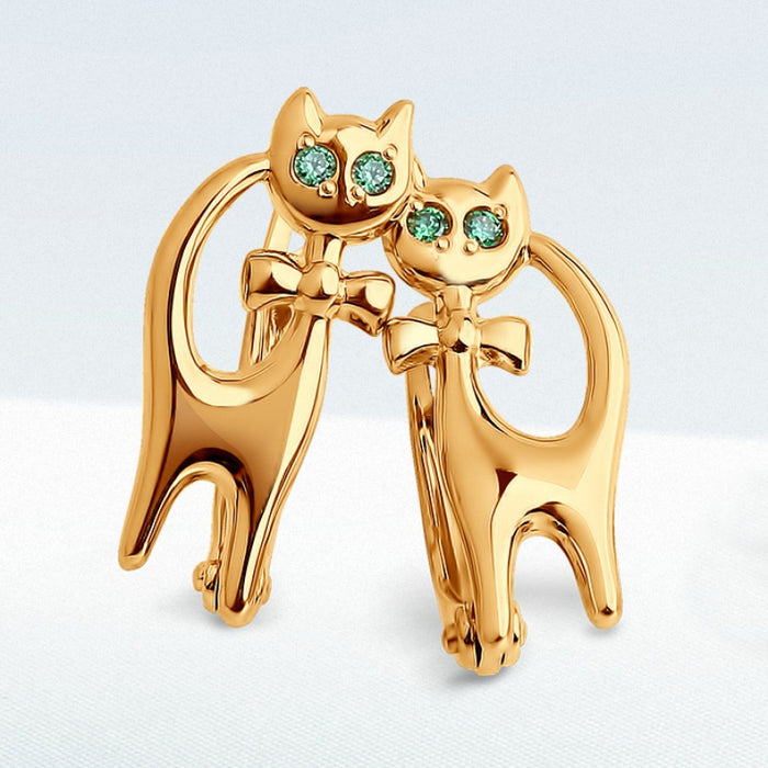 SOKOLOV - Girl Kitten Earrings - Yellow Gold With Phianites, Green